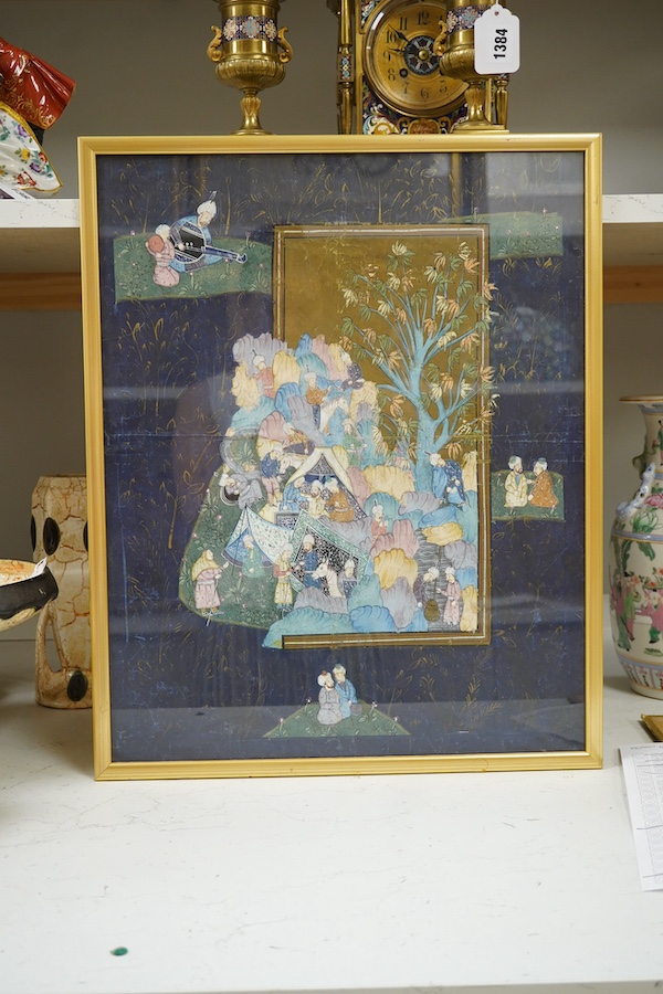A framed Persian gouache, 39cm x 49cm